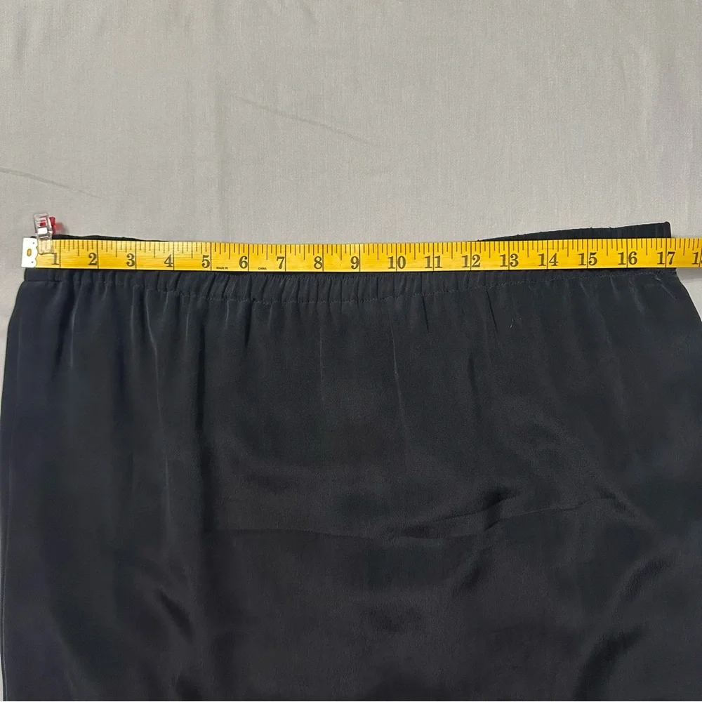 VTG Patrick Collection Black Silk Midi Skirt Women Size 14 Lined Elastic Waist